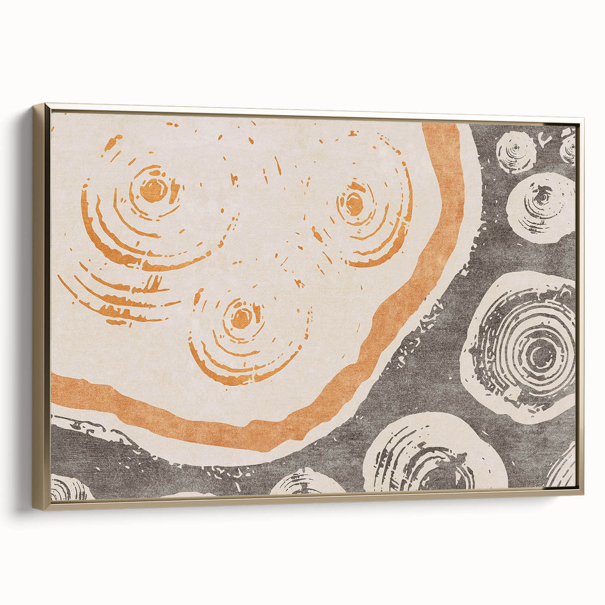 Framed wall art showcasing an abstract design of gold strokes and lines on a canvas, highlighting modern elegance in home decor.