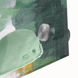 Close-up of an abstract wall art design featuring colorful strokes and lines in vibrant hues of blue, pink, and gold, ideal for modern decor.