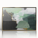 Framed acrylic wall art showcasing an abstract design of golden strokes and lines, perfect for modern decor, enhancing home aesthetics with elegance.