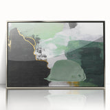 Framed abstract wall art featuring dynamic strokes and lines in calming silver tones, perfect for modern home decor or office spaces. The piece highlights contemporary design with a sleek acrylic finish, enhancing any interior aesthetic.