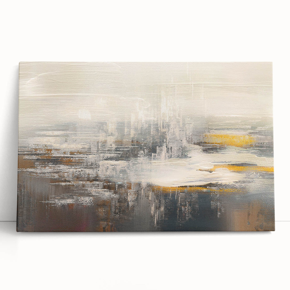 Abstract art canvas featuring colorful strokes and lines in vibrant hues of blue, pink, and yellow, perfect for modern home decor.