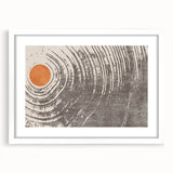 Abstract wall art print showcasing dynamic strokes and lines in earthy tones, elegantly framed with a white mat for a modern aesthetic.