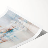 Abstract art print showcasing vibrant strokes and lines in a mix of blue, orange, and yellow hues, perfect for modern home decor.