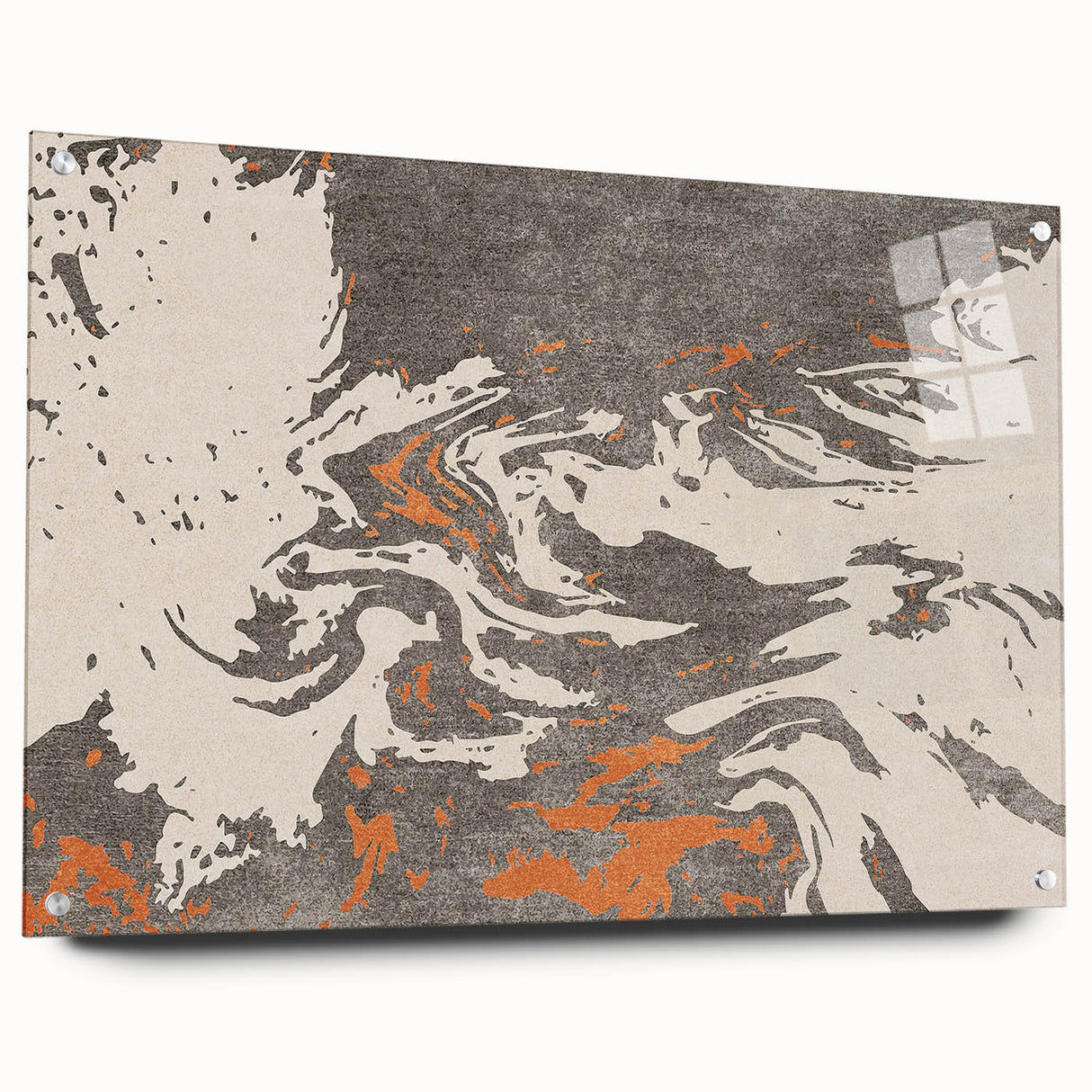 Abstract wall art design featuring colorful strokes and lines on acrylic glass, displayed with pins, perfect for modern home decor accents.