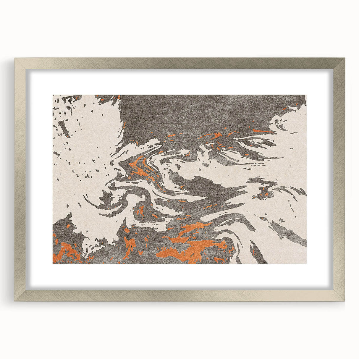 Abstract strokes and lines design wall art in a sleek silver frame, showcasing modern aesthetics with a mat finish, ideal for contemporary decor.