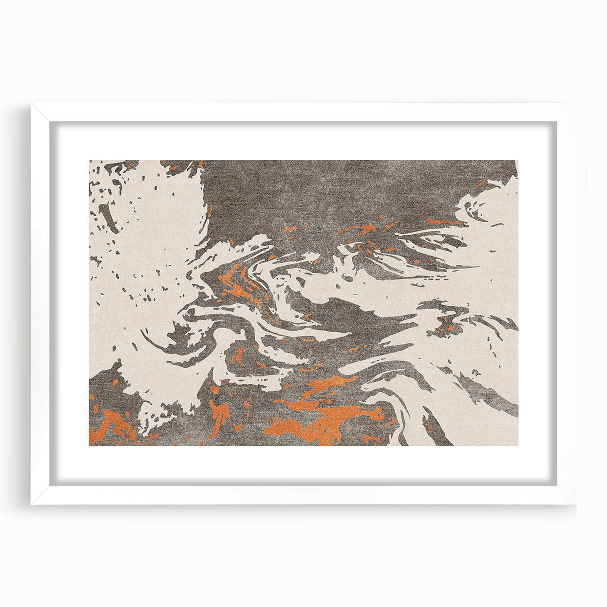 Framed abstract wall art collection showcasing colorful strokes and lines in a modern design, set in a sleek white frame with matting.