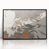 Framed abstract wall art print showcasing vibrant strokes and lines in shades of black, white, and gold, ideal for modern home decor.