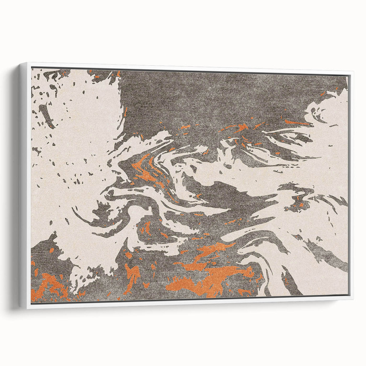 Framed abstract wall art showcasing colorful strokes and lines on a canvas, designed to enhance modern interiors with a sleek white frame.