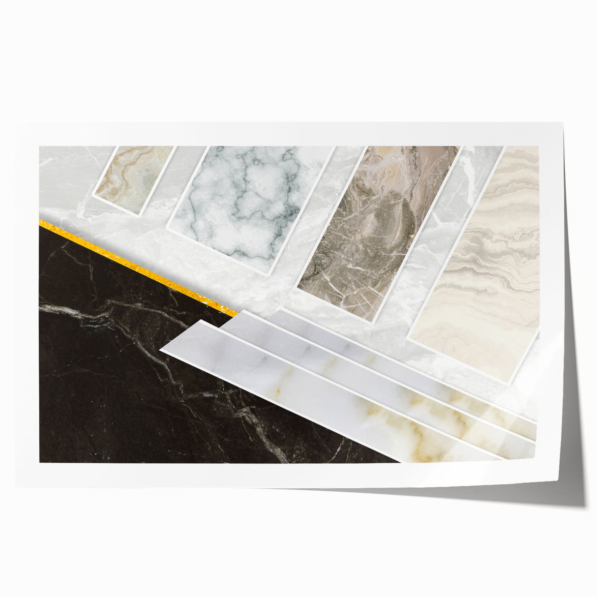 Abstract wall art print featuring colorful strokes and lines in shades of blue, orange, and yellow, ideal for modern home decor or office spaces.