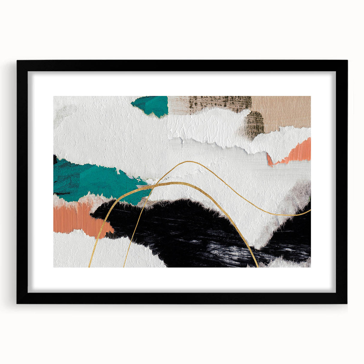 Framed abstract wall art showcasing colorful strokes and lines, set in a sleek black frame, perfect for modern home decor.