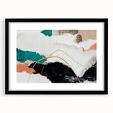 Framed abstract wall art showcasing colorful strokes and lines, set in a sleek black frame, perfect for modern home decor.
