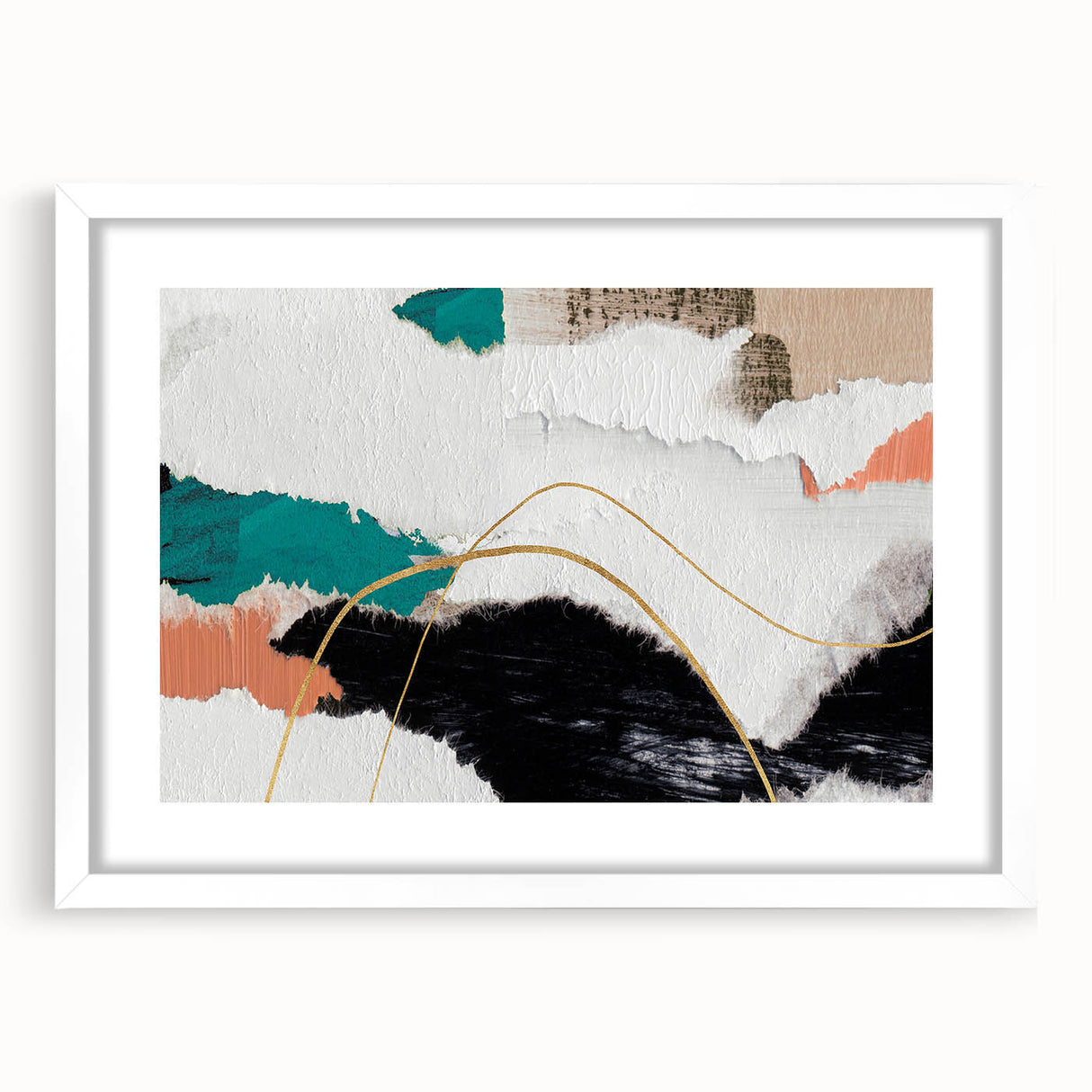 Abstract wall art featuring colorful strokes and lines in a white frame, perfect for modern home decor; adds vibrant energy to any space.