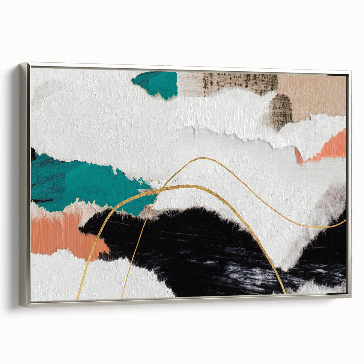 Framed abstract wall art featuring dynamic strokes and lines in silver tones, showcasing a modern design ideal for contemporary decor.