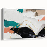 Framed wall art featuring an abstract strokes and lines design in soft pastel colors, showcased from a side view to highlight depth and texture.