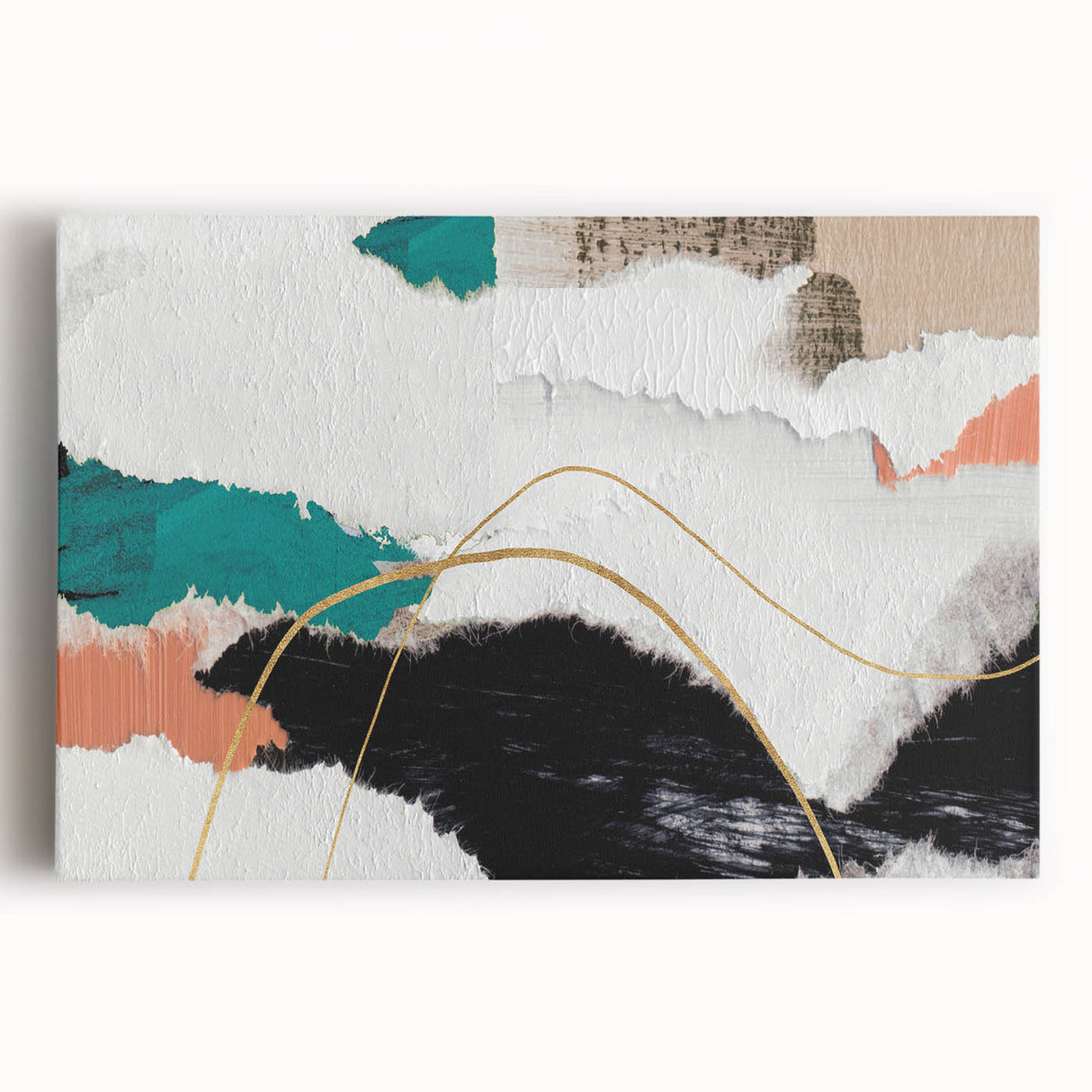Abstract wall art canvas featuring vibrant strokes and lines in shades of blue, orange, and yellow, perfect for modern decor.