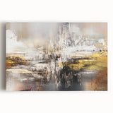 Abstract canvas wall art featuring vibrant strokes and lines in shades of blue, pink, and gold, designed to enhance modern interior decor.