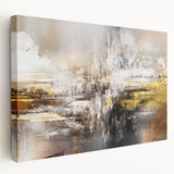 Abstract wall art design featuring colorful strokes and lines on stretched canvas, showcasing vibrant hues and modern artistic flair for home decor.