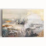 Abstract wall art canvas featuring vibrant strokes and lines in blue, orange, and yellow hues, designed for modern decor enhancement.