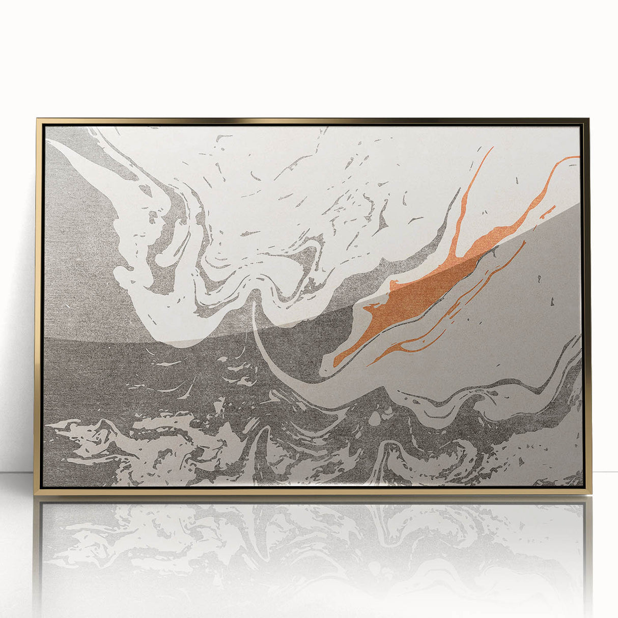 Framed abstract wall art featuring gold-accented strokes and lines on an acrylic background, perfect for modern home decor and stylish interiors.