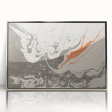 Framed abstract wall art featuring dynamic strokes and lines in silver and blue hues, adding a modern touch to any decor.