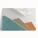 Abstract wall art featuring colorful strokes and lines on stretched canvas, showcasing vibrant hues of blue, orange, and yellow in a modern design.