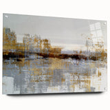 Abstract wall art collection featuring colorful strokes and lines on acrylic glass, displayed with pins to showcase a modern aesthetic.