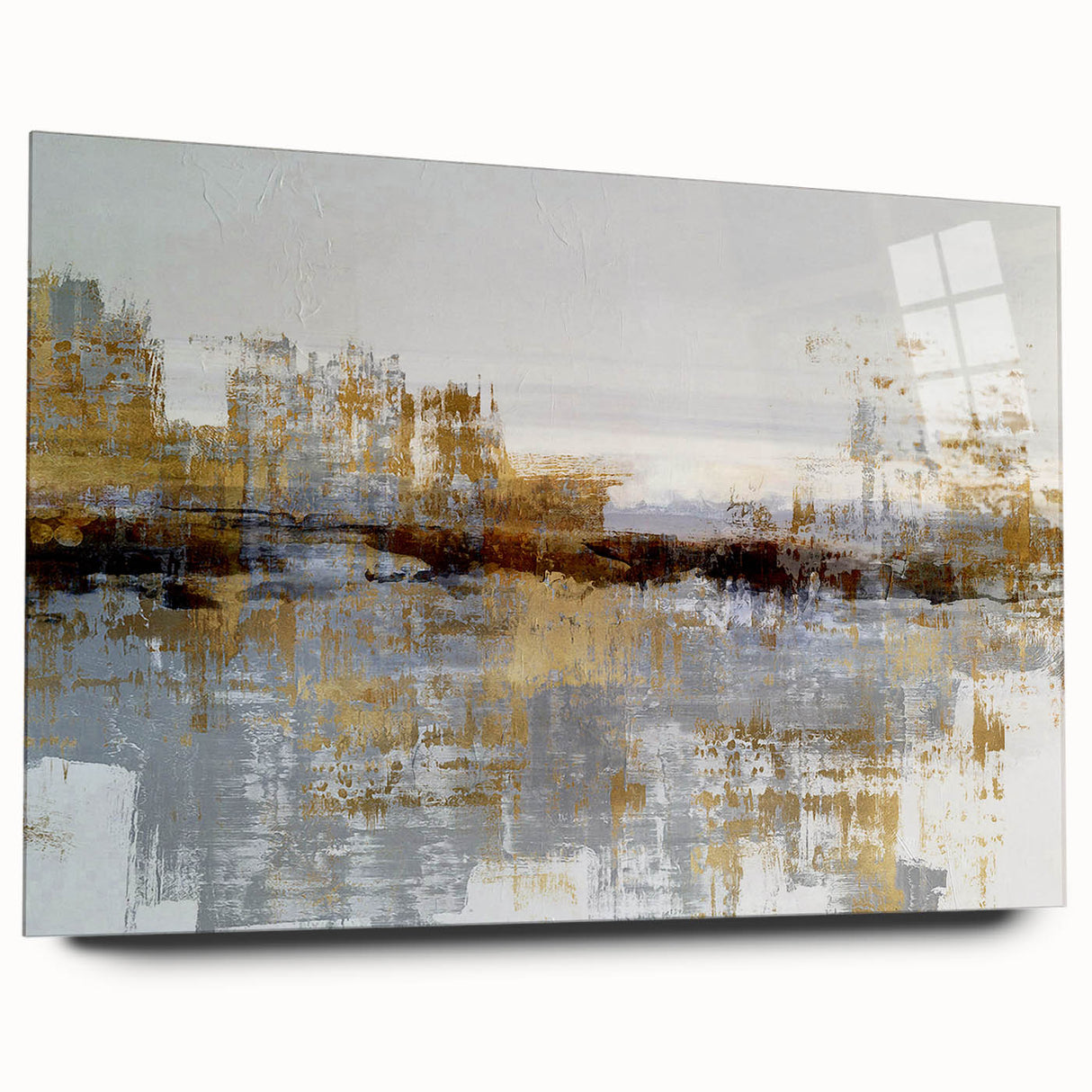 Abstract wall art design showcasing vibrant strokes and lines in a modern acrylic glass frame, perfect for contemporary home decor.