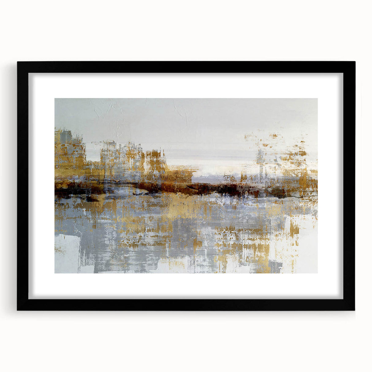 Framed abstract wall art featuring colorful strokes and lines on a black background, showcasing a modern design perfect for contemporary decor.