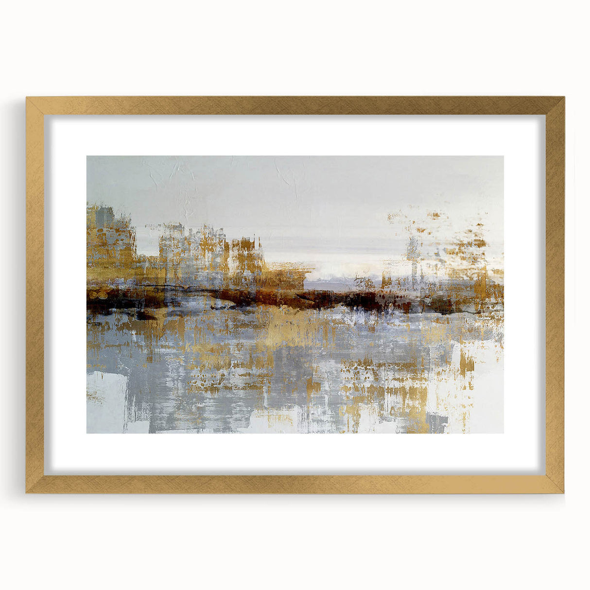 Abstract wall art collection featuring gold-framed design with colorful strokes and lines, perfect for modern home decor.