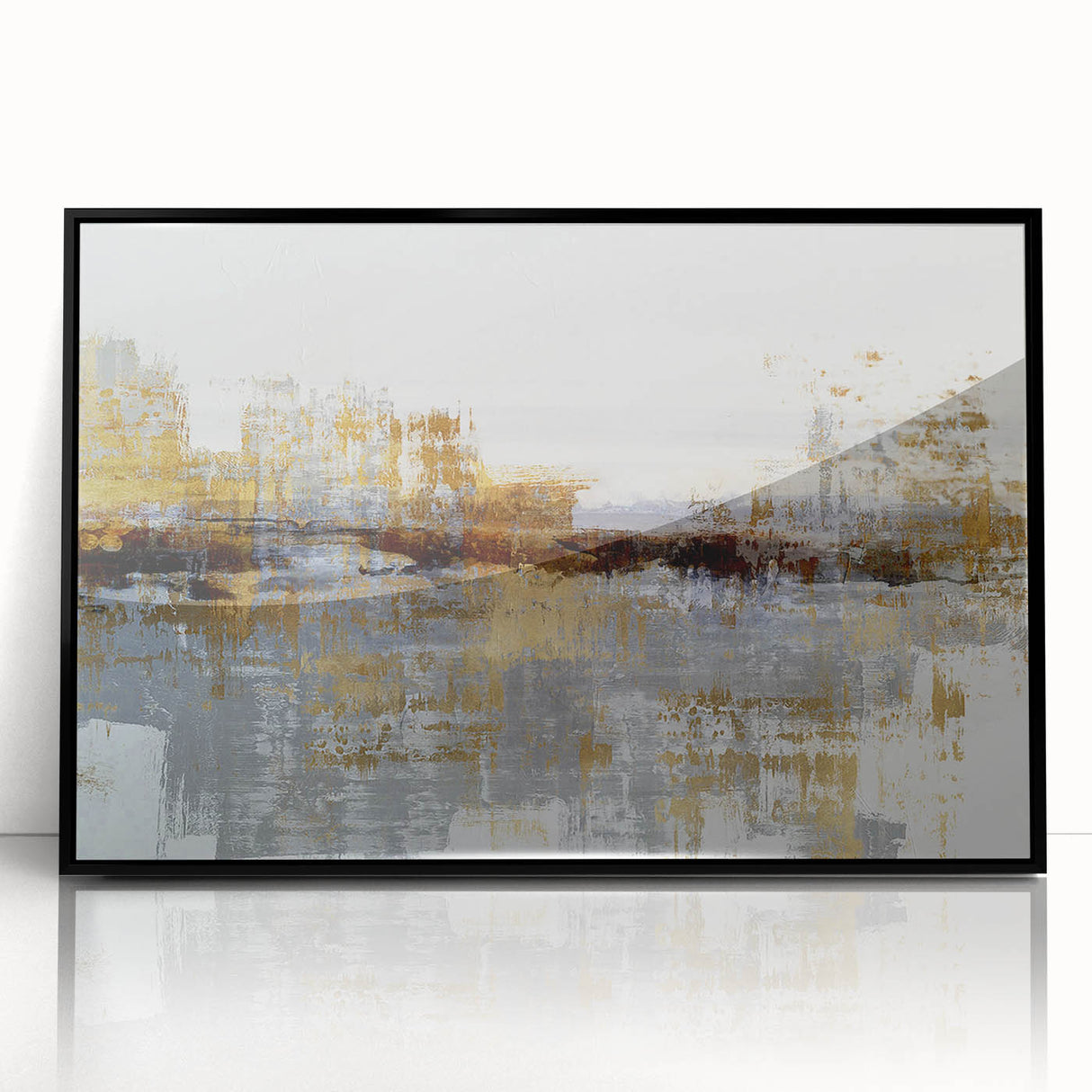 Framed abstract wall art featuring colorful strokes and lines in a modern design, set against a black background, perfect for contemporary decor.