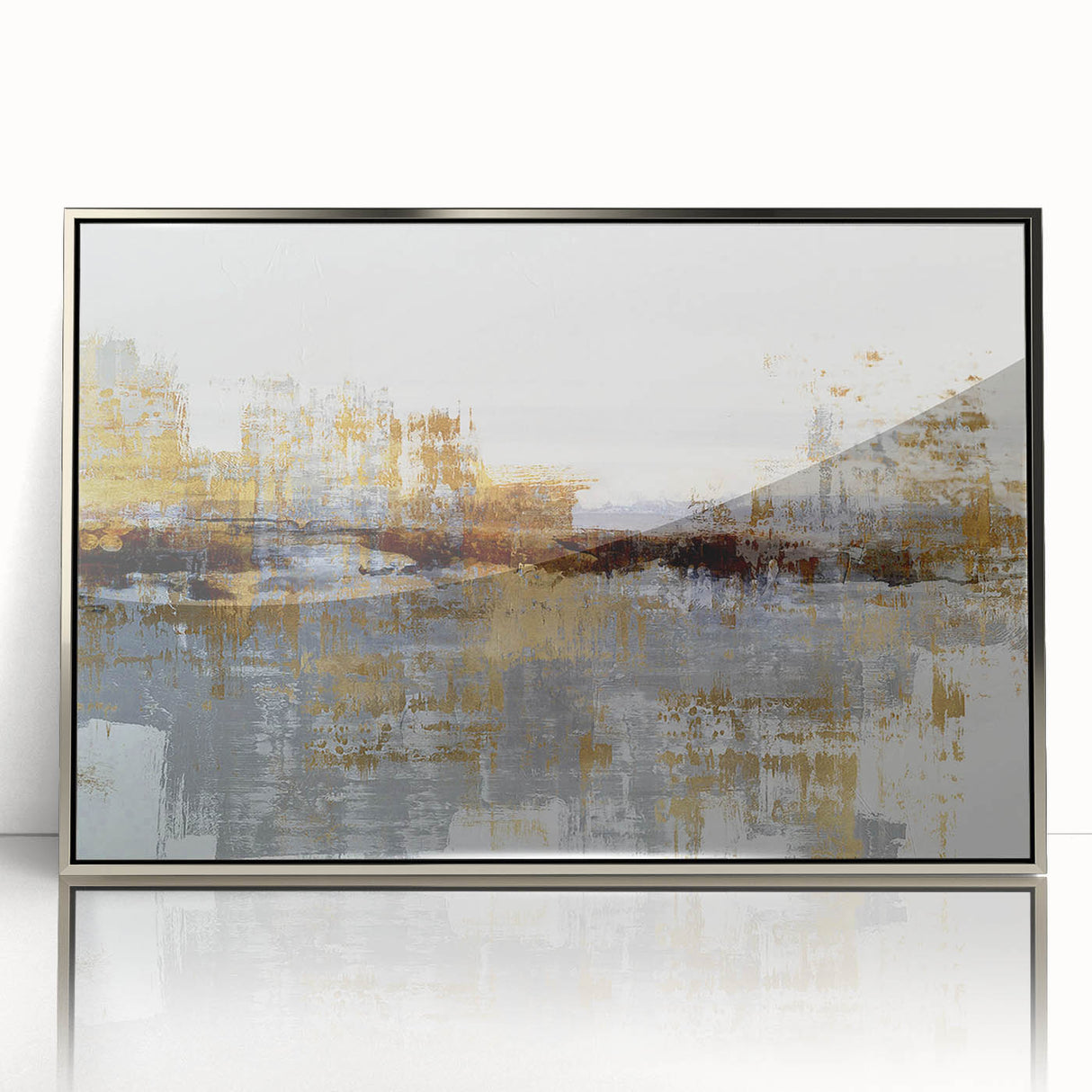 Framed abstract wall art showcasing a dynamic design of colorful strokes and lines in silver acrylic, adding modern elegance to any decor.