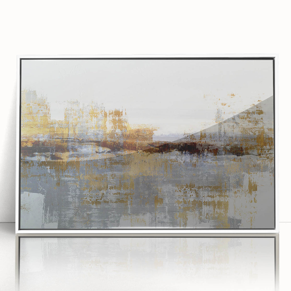 Framed abstract wall art featuring colorful strokes and lines in a modern design, presented in a sleek white frame, ideal for contemporary decor.