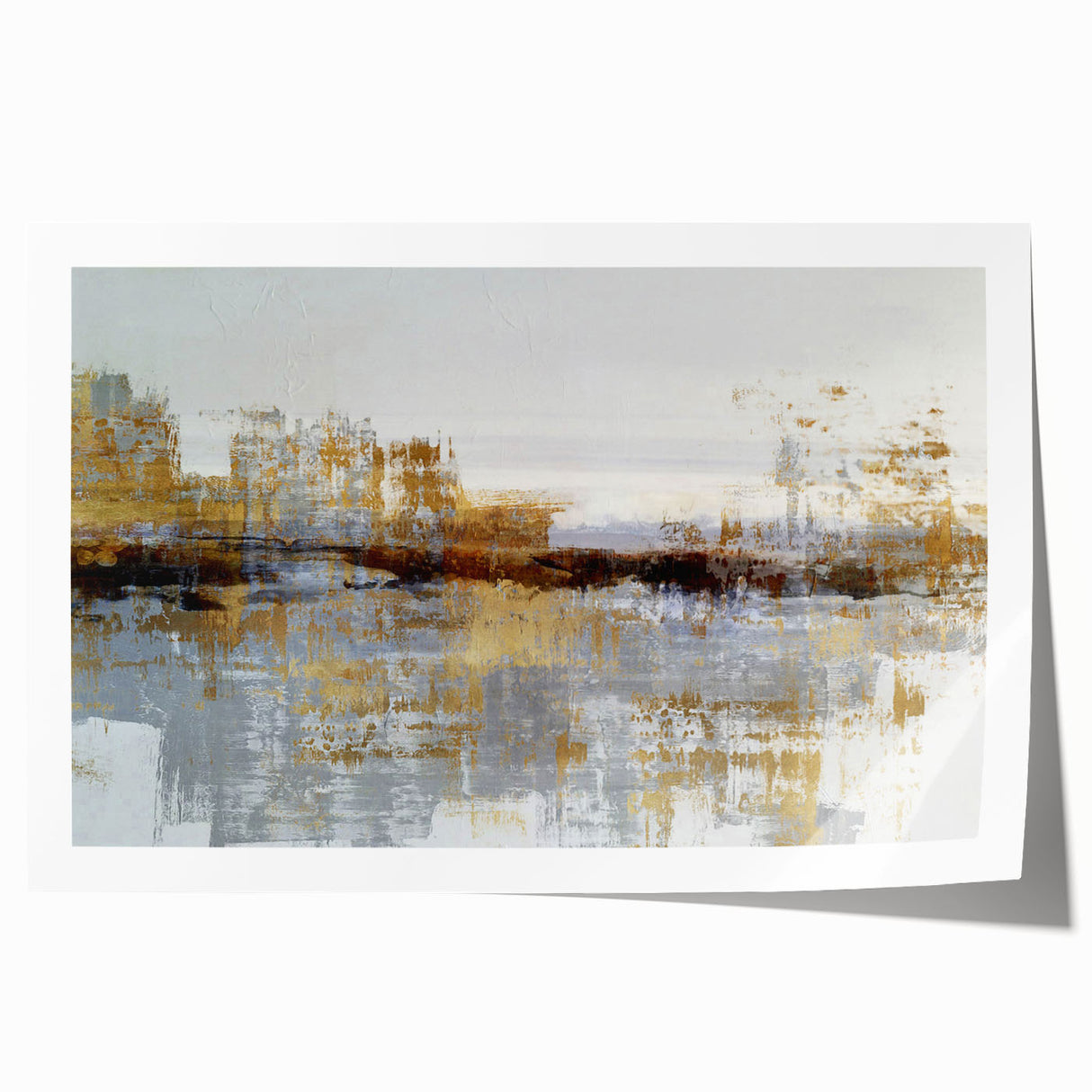 Abstract wall art print featuring colorful strokes and lines in vibrant hues of blue, orange, and yellow, ideal for modern interior decor.