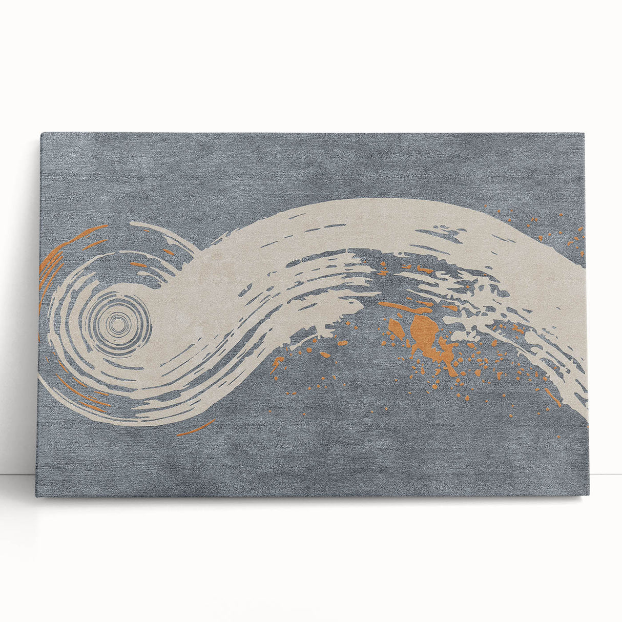 Colorful abstract strokes and lines design on stretched canvas wall art, featuring vibrant hues of blue, orange, and yellow, perfect for modern decor.