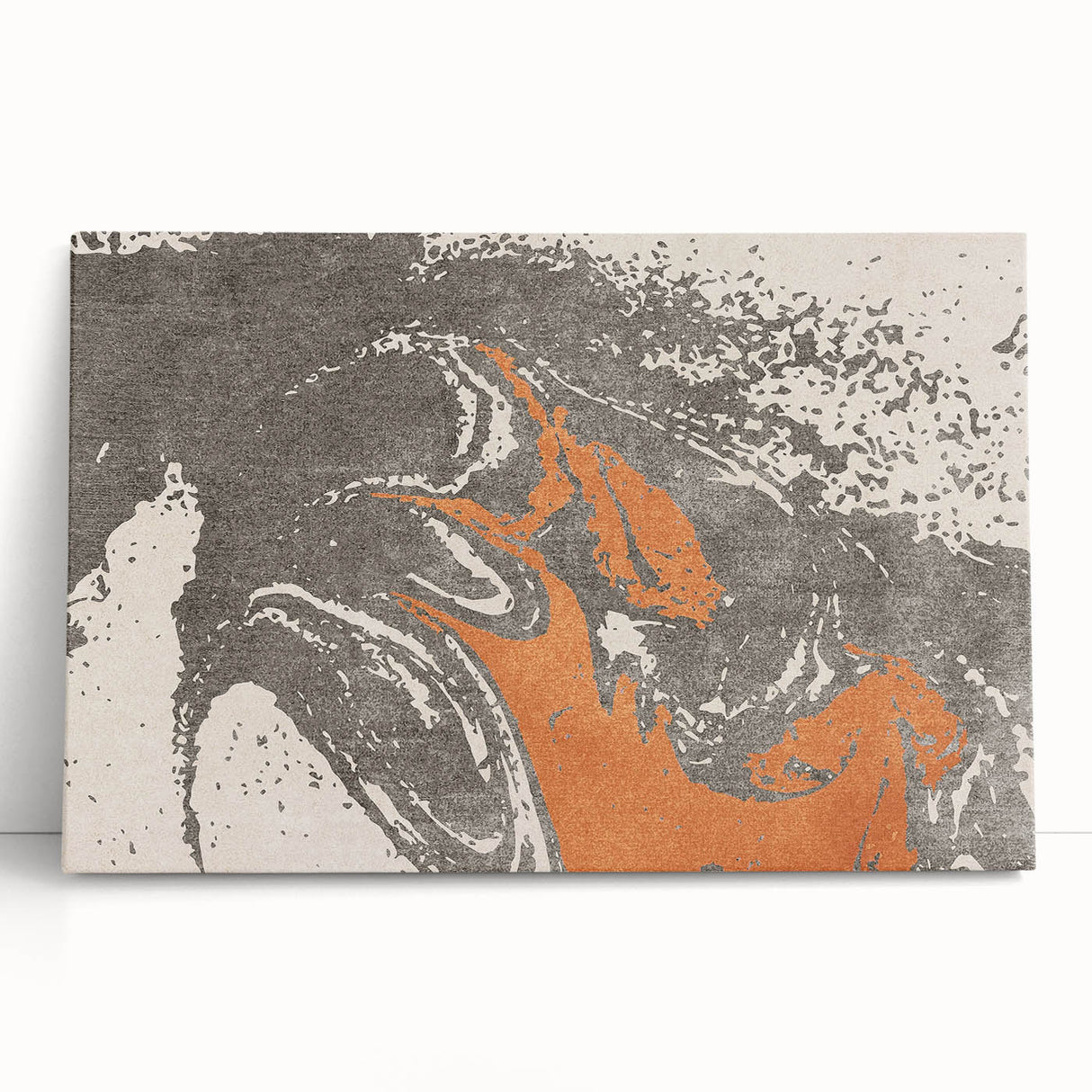 Abstract wall art featuring vibrant strokes and lines in blue, orange, and yellow colors on a stretched canvas, perfect for modern decor.