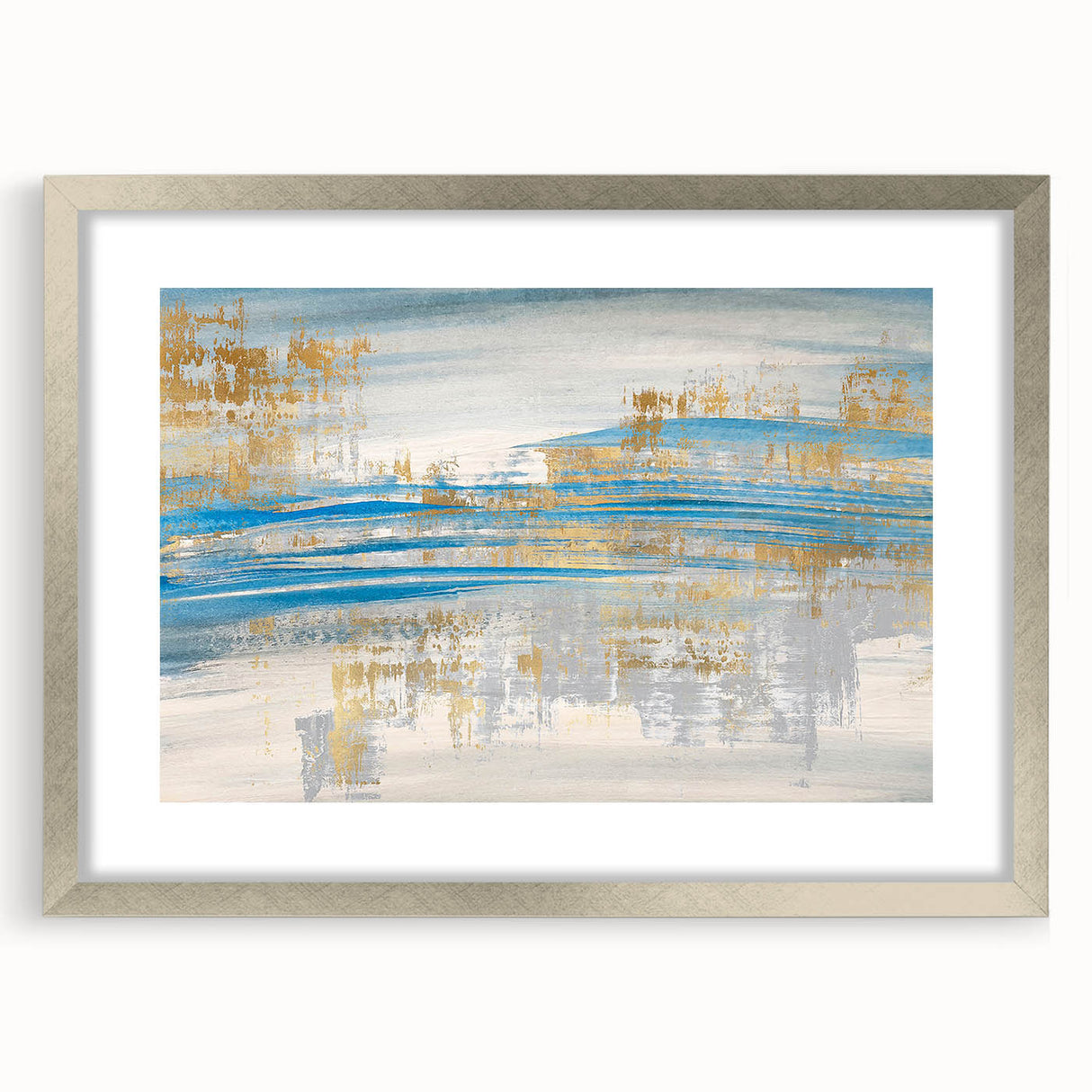 Framed abstract wall art featuring strokes and lines in neutral tones, set in a sleek silver frame with a mat, perfect for modern decor.