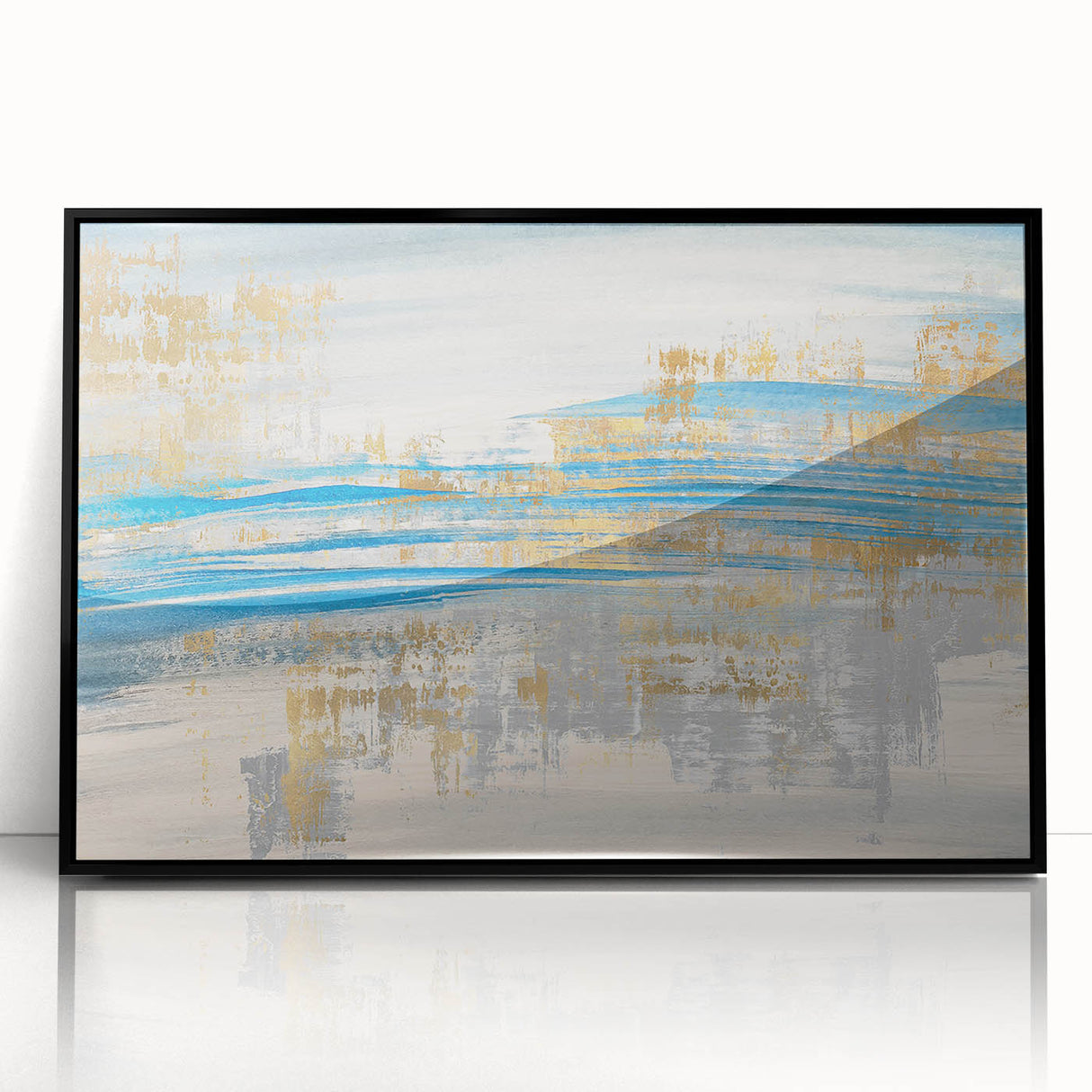 Abstract framed wall art featuring colorful strokes and lines in a modern design, presented in a sleek black frame, ideal for contemporary decor.