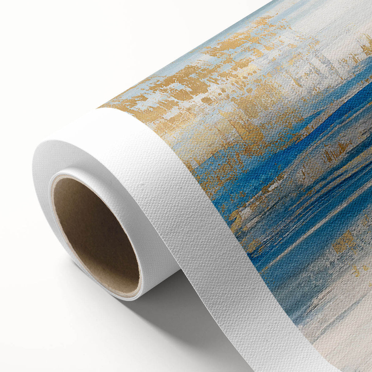 Abstract rolled canvas wall art showcasing colorful strokes and lines in vibrant hues, perfect for modern home decor or office spaces.