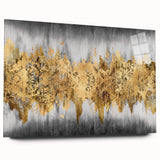 Abstract wall art design showcasing vibrant strokes and lines in bold colors, displayed in an acrylic glass frame for a modern aesthetic.