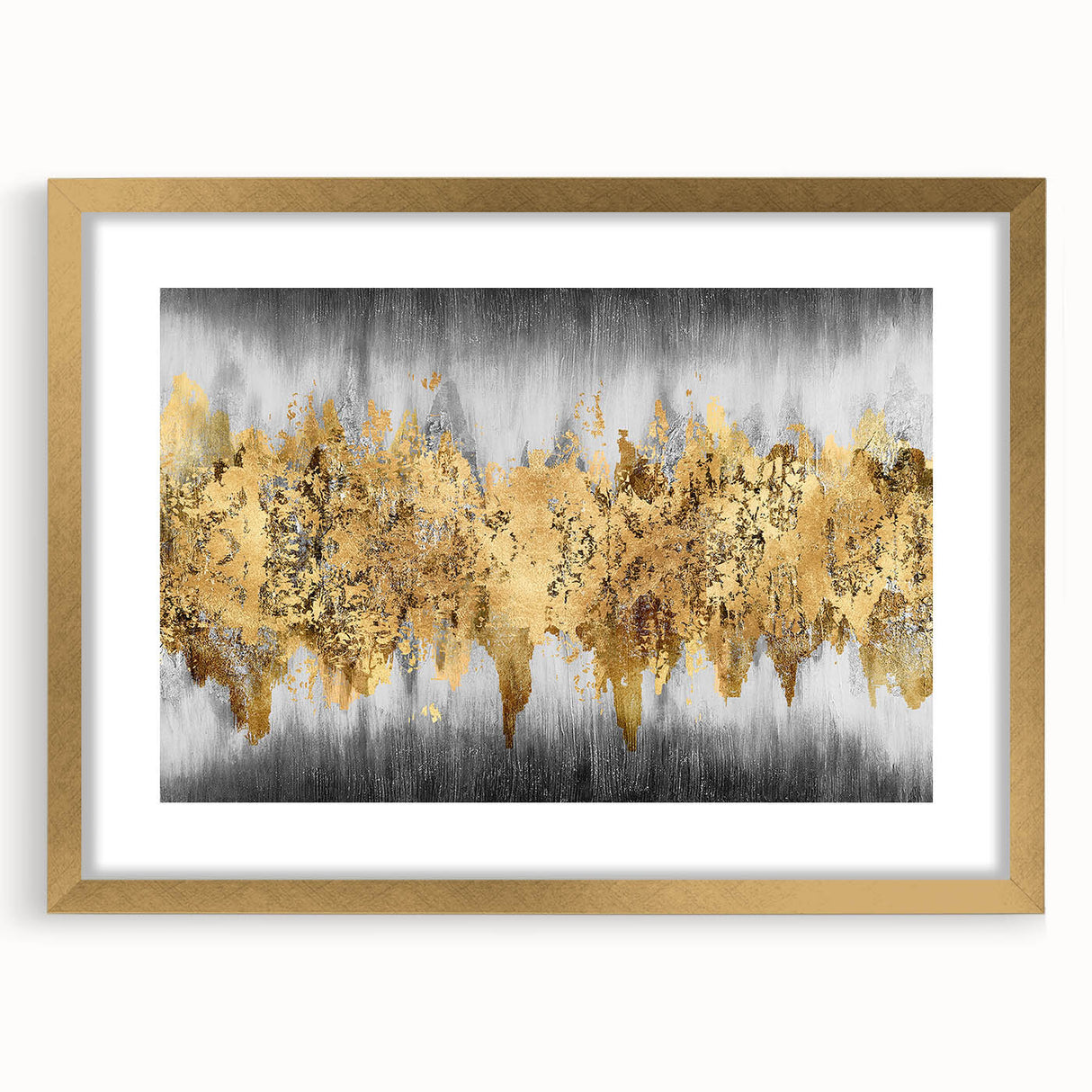 Framed abstract wall art featuring colorful strokes and lines in gold and neutral tones, designed to enhance modern home decor aesthetics.