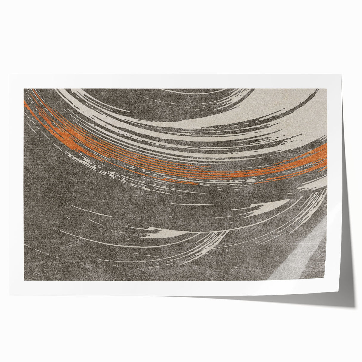 Abstract wall art print featuring vibrant strokes and lines in shades of blue, orange, and yellow, perfect for modern home decor.
