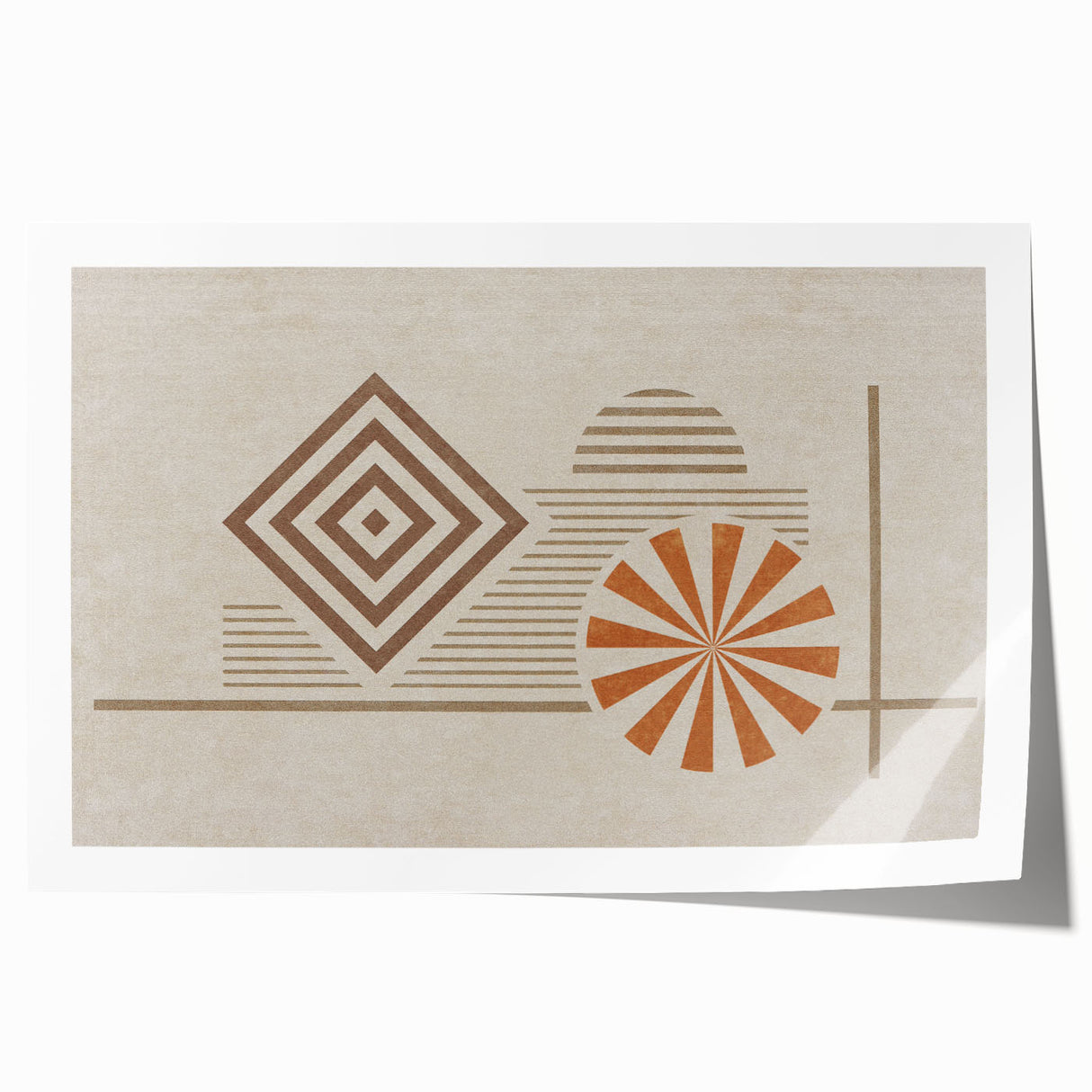 Colorful abstract strokes and lines design on a rolled print, perfect for modern wall art decor, showcasing vibrant hues and dynamic patterns.