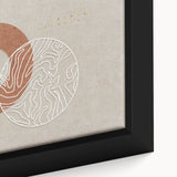 Close-up of a modern abstract canvas wall art piece showcasing vibrant strokes and lines in a blend of blue, orange, and yellow colors, perfect for contemporary decor.