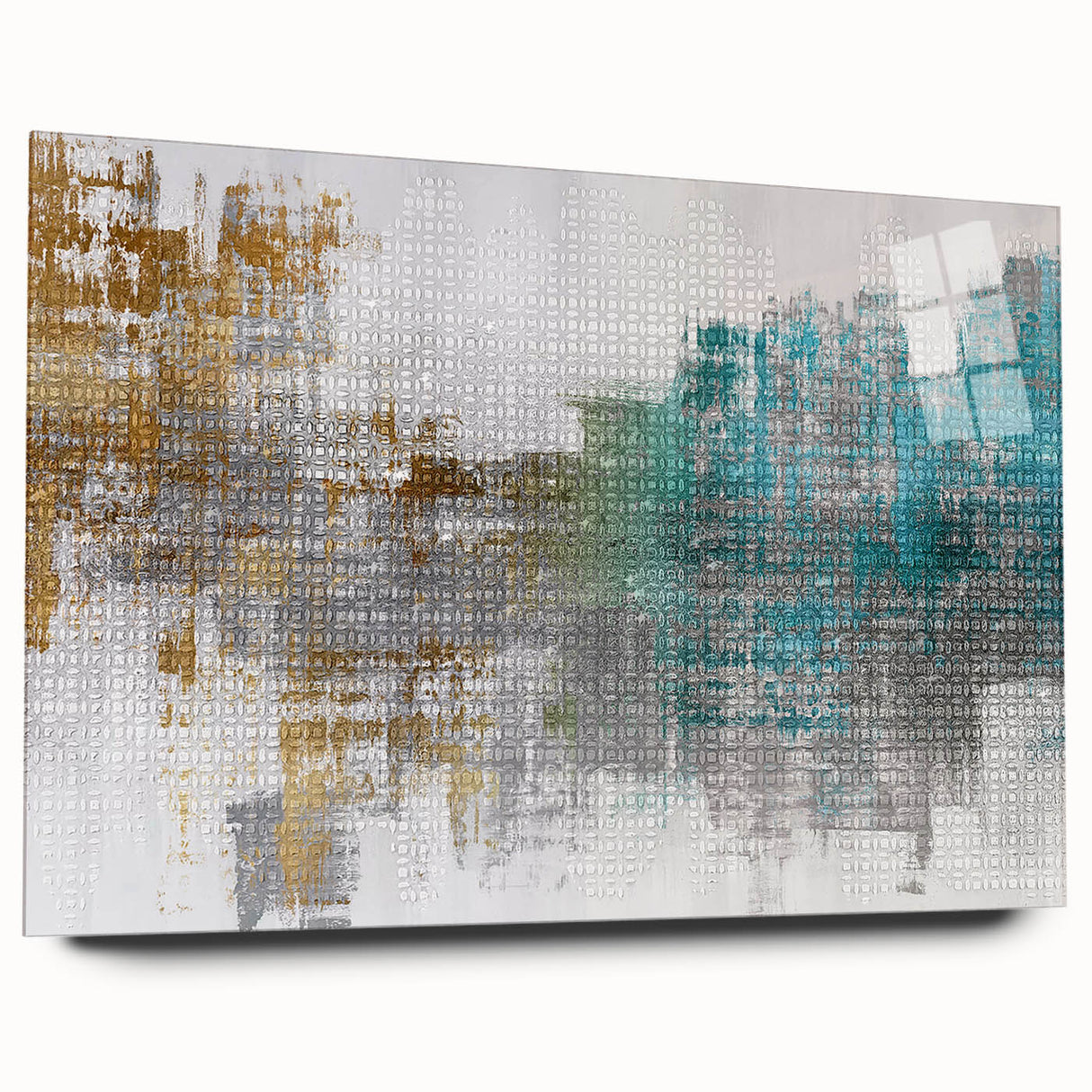 Abstract wall art print showcasing vibrant strokes and lines in rich colors, designed for stylish home decor, displayed in a sleek acrylic frame.