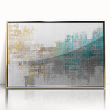 Framed abstract wall art featuring elegant strokes and lines in gold tones, set against a white background for a modern decor accent.