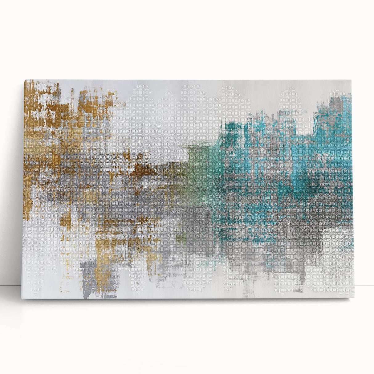 Abstract strokes and lines in vibrant colors create a modern wall art design on stretched canvas, perfect for contemporary home decor.