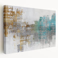 Stretched canvas wall art showcasing an abstract design of colorful strokes and lines in vibrant hues, perfect for modern home decor.