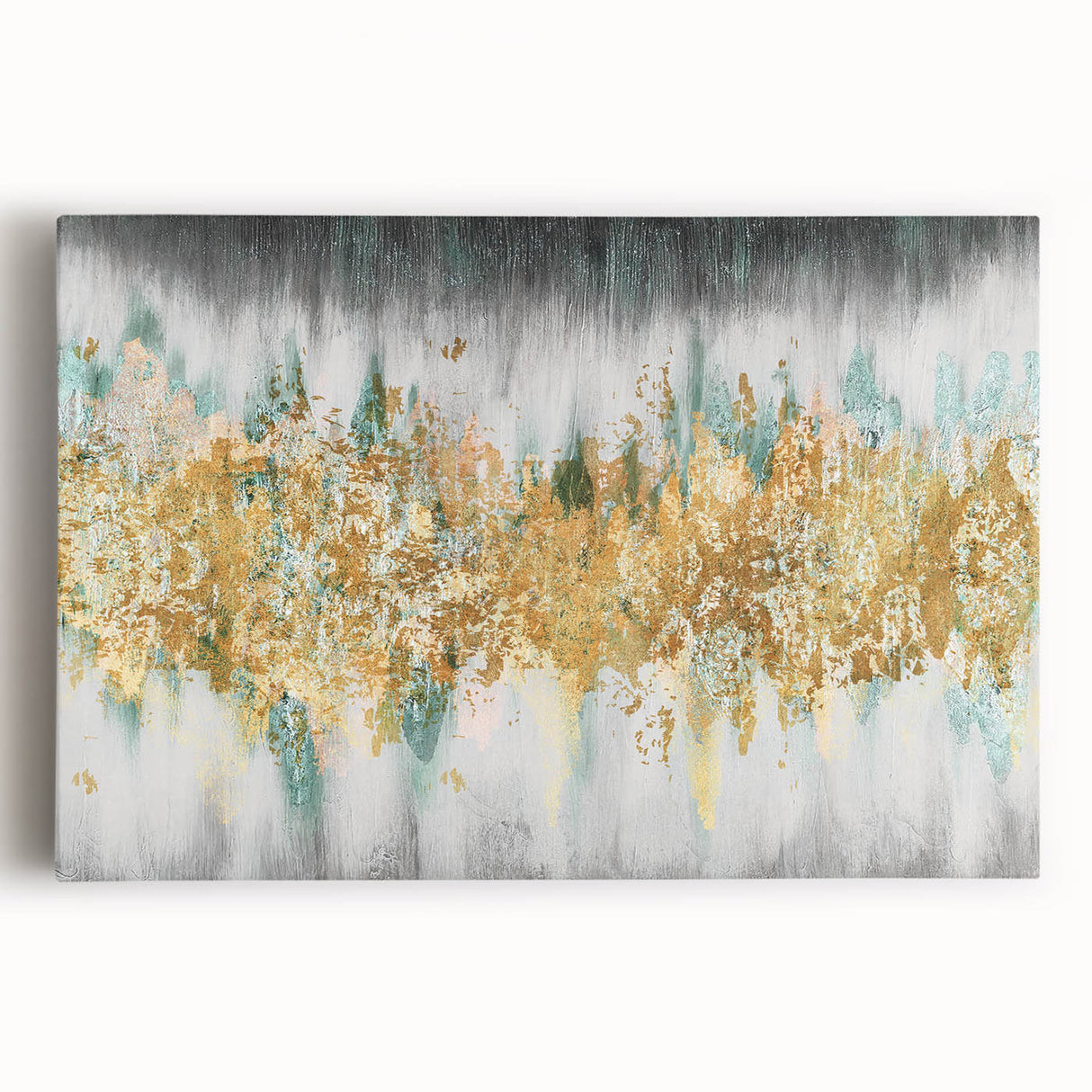 Abstract canvas wall art showcasing vibrant strokes and lines in shades of blue, pink, and gold, perfect for modern decor enhancement.