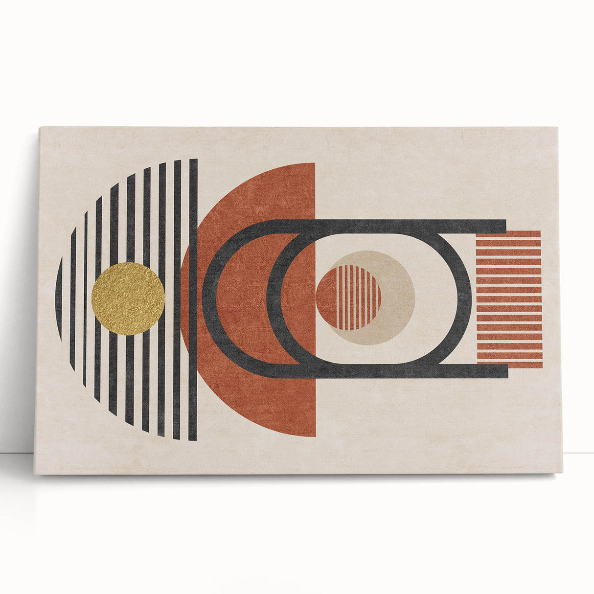 Abstract canvas wall art showcasing vibrant strokes and lines in bold hues, perfect for modern home decor, leaning against a wall.