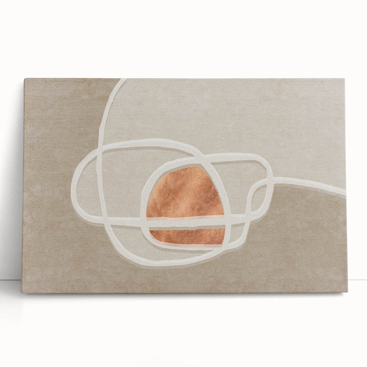 Abstract wall art design featuring vibrant strokes and lines in shades of blue, pink, and gold, printed on stretched canvas for modern decor.